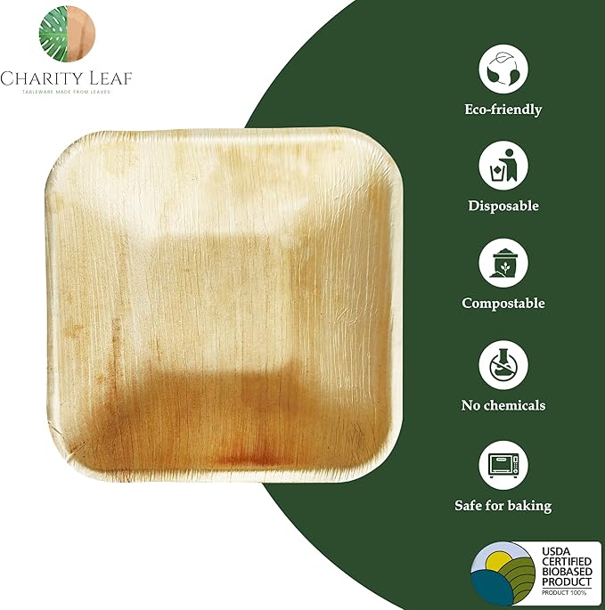 Disposable Palm Leaf 5" Square Bowl (50 pcs) Dipping Bowls | Bamboo Like| All Natural and Biodegradable | Charcuterie Boards, BBQs, and Parties