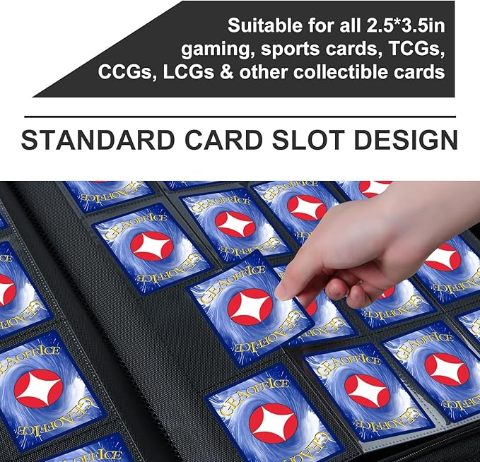 Premium Card Binder 16 Pocket, GEAoffice PU Cover Trading Card binder for 1000+ Cards, Sturdy Card Collection Album, Card Holder Folders for YuGiOh, MTG, TCG, Game Cards & Sports Cards, Black