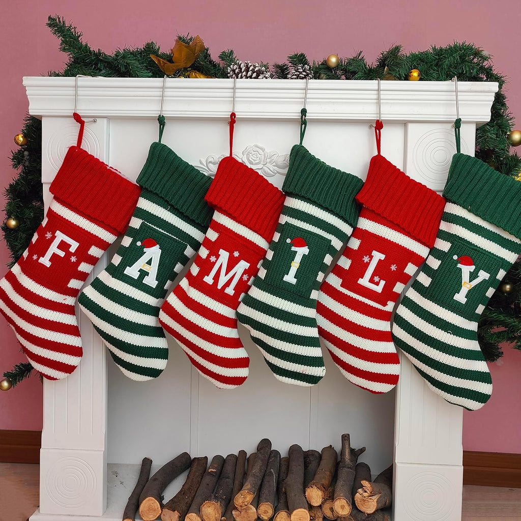 Christmas Stocking Knit Initial Christmas Stockings for Family Farmhouse Monogram Letter Christmas Stockings Christmas Decorations Gift Personalized Stocking Embroidered Letter A