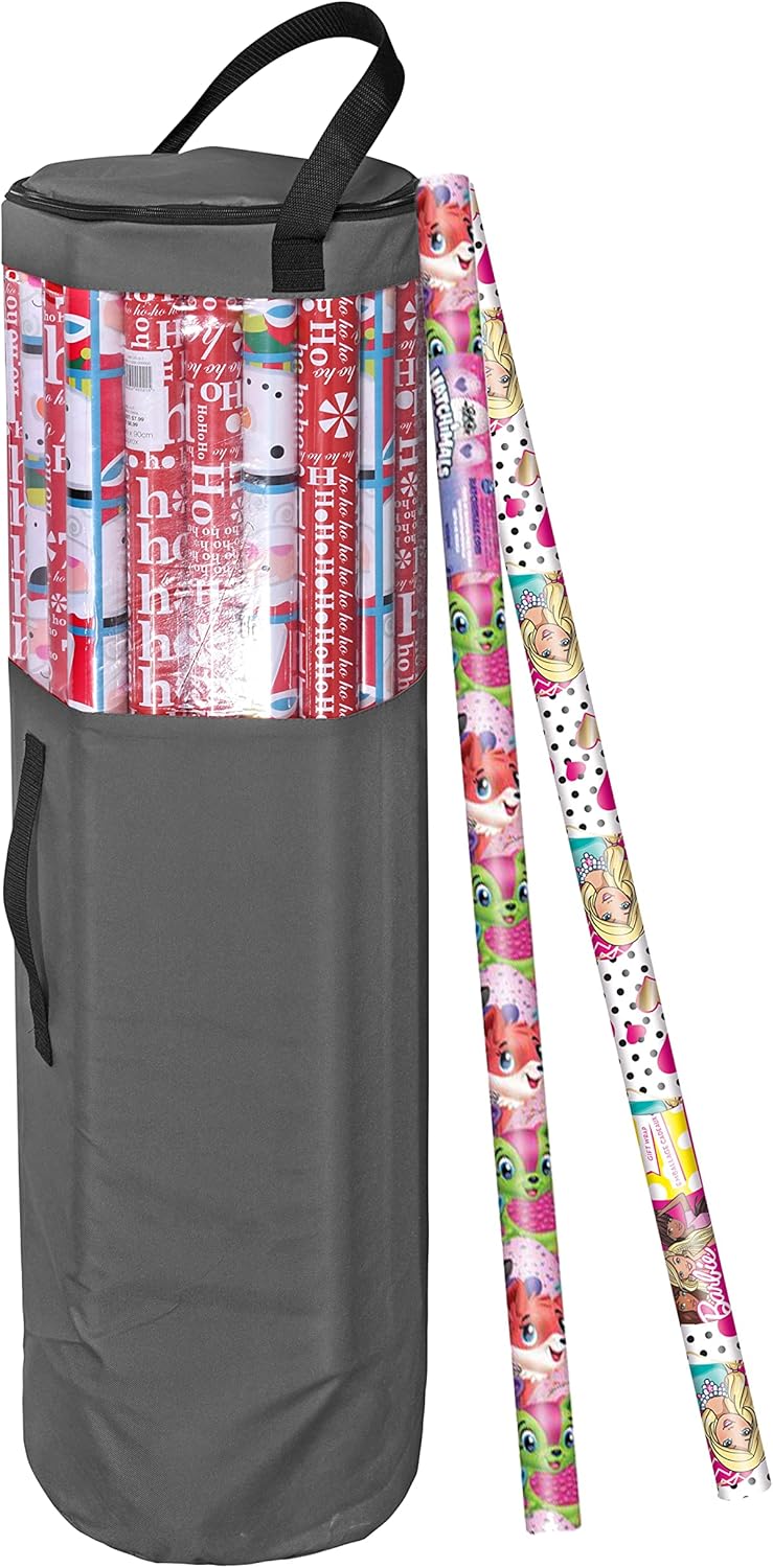 Wrapping Paper Storage Bag | Wrapping Paper Organizer Under Bed for Storing Multiple Rolls of Gift Wrap, 42” Length Container Constructed of Durable 600D Oxford Material (Gray)