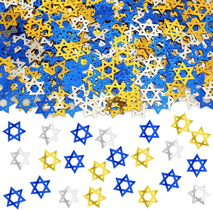 MARFOREVER Star of David Glitter Confetti, Hanukkah Confetti Table Decorations Gold Blue Silver Chanukkah Metallic Foil Sprinkles Sequin for Jewish Festival Hanukkah Party Supplies Decor