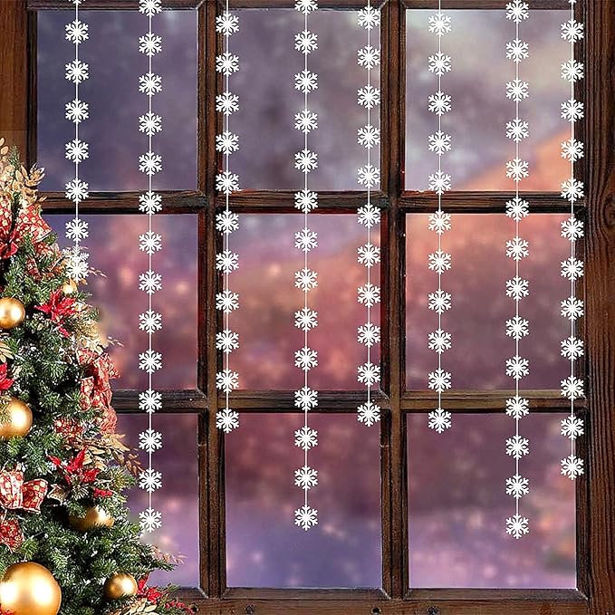 Snowflake-Snow White Christmas Party-Decoration Garland - 52ft Frozen Winter Wonderland Ornaments Hanging Paper Streamers,New Years Birthday Baby Shower Wedding Holiday Classroom Ceiling Decor Hugfond