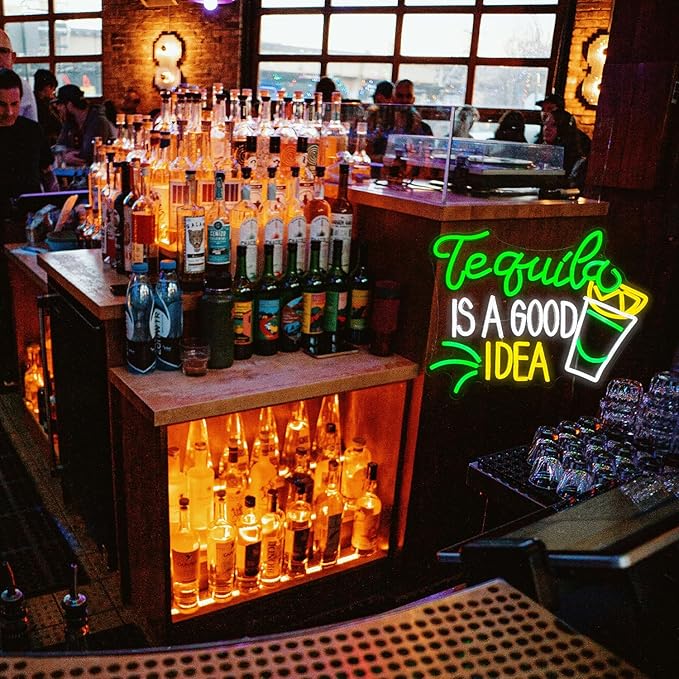 Tequila Is A good Idea Neon Sign LED Tequila Light Up Sign for Wall Decor Dimmable USB Tequila Neon Light Signs for Beer Bar Home Party Music Festival Man Cave Restaurant