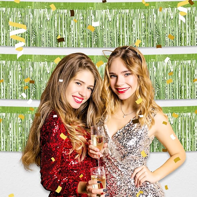 6 Pack 10 Feet Light Green Foil Fringe Garland Metallic Tinsel Streamers Banner Wall Hanging Curtain Backdrop for Parade Floats, Birthday, Graduate, Mother's Day, Wedding Party Decoration