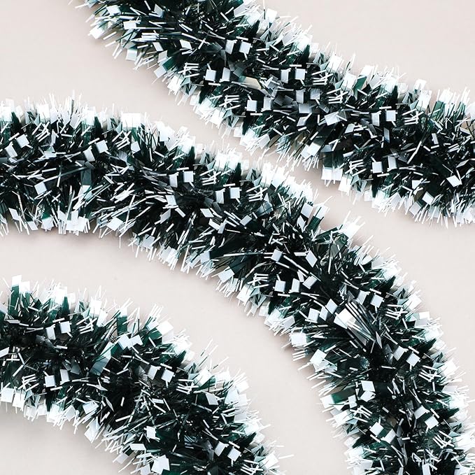 72 Feet Christmas Tinsel Garland Shiny Metallic Tinsel Twist Garland Streamers Ornaments Long Glitter Christmas Tree Hanging Decorations for Party Holiday Wedding Birthday Tree (Dark Green, Black)