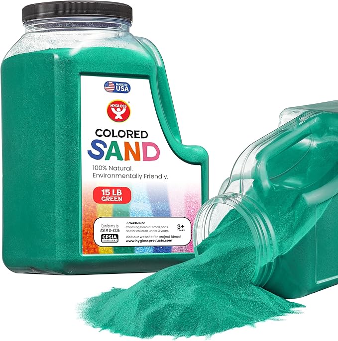 Hygloss Colored Sand for Crafts - 15 lb Bottle, Green Vibrant Colorful Fine Sensory Play Sand Art Kits for Kids - Classroom Activities for Children 3 4 5 6 7 8 9 10 11 12 - Safe for Ages 3+