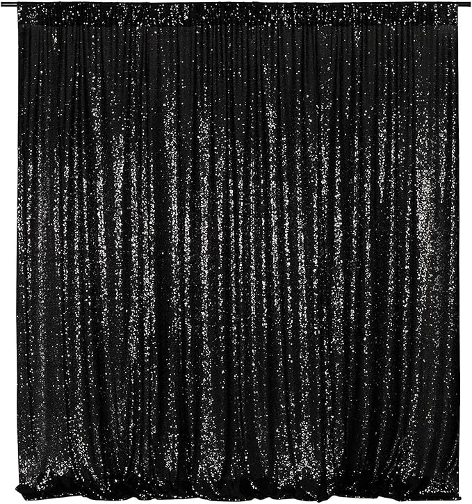 Poise3EHome Black Sequin Backdrop, 10Ft x 10Ft Glitter Photography Background Curtains, Sequence Drapes for Party Baby Shower Wedding Birthday Christmas Thanksgiving Halloween Decoration