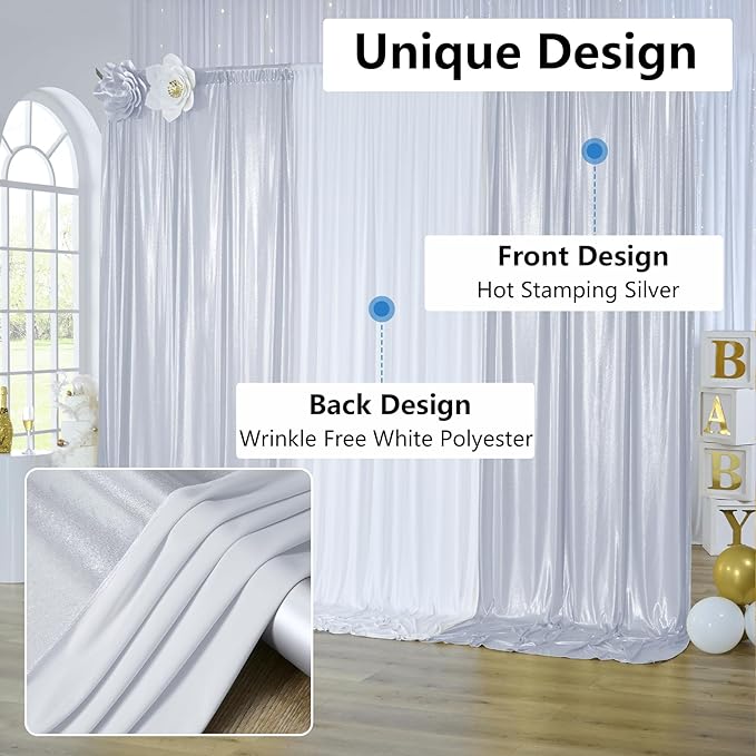 40x10 ft Wrinkle Free Silver Sequin Backdrop Curtain for Parties,Thick Not Fall Glitter Wedding Drapes Backdrop,4 Panels 5x10ft Shimmer Photo Wall Back Drop Cloth for Birthday Photography Background