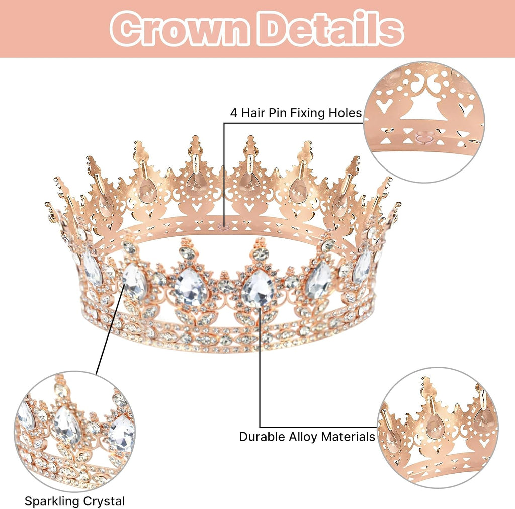 Crown Cake Topper, Corona Para Pastel, Crown Happy Birthday Cake Toppers Balls Candles Butterflies, Birthday Crown for Women Queen Princess Party Wedding Cake Decor (Rose Gold, White)