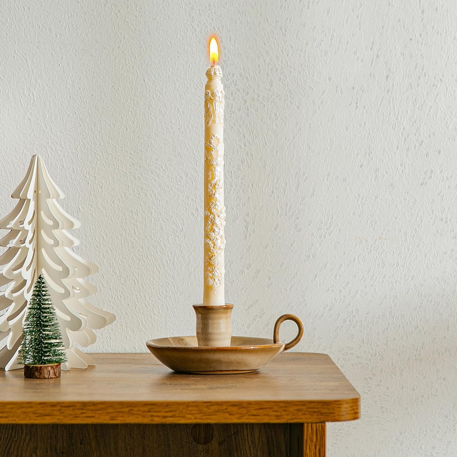 Candlestick Holder, Vintage Ceramic Candle Holder for Taper Candles, Spell Candles, and Incense, Farmhouse Candlelight Stand with Handle for Home, Dining Table, Halloween, Christmas Decor