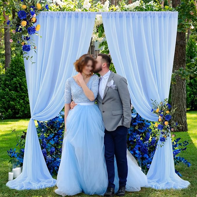 PARTISKY 10ftx7ft Blue Chiffon Backdrop Curtains, Wrinkle-Free Sheer Fabric Photo Drapes for Wedding Ceremony Arch Birthday Baby Shower Photography Stage Decor 5ft x 7ft, 2 Panel