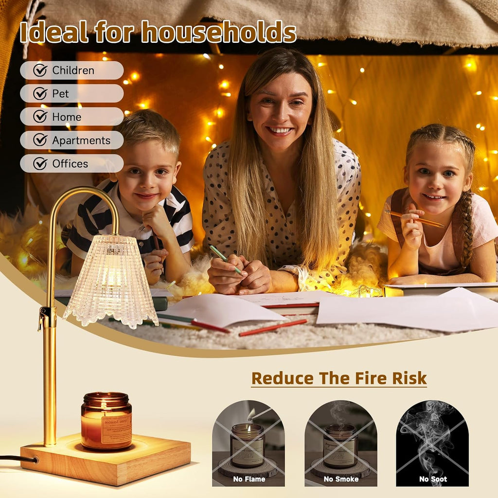 Candle Warmer Lamp with Timer Dimmer, Adjustable Height Electric Candle Warmer with 2 Bulbs, Wax Warmer for Home Decor, GIFS for Mother Day, Christmas, Wooden Based
