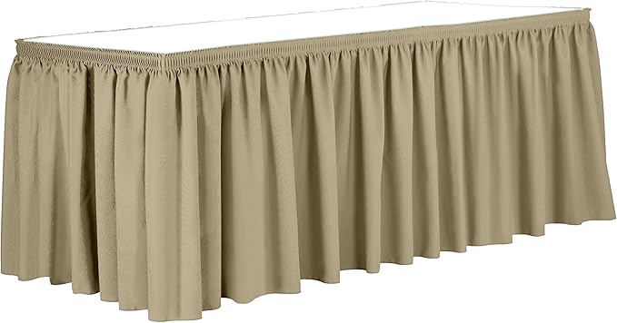 Ultimate Textile Pleat Polyester Fabric Table Skirt - Machine Washable Flame Resistant with Clips for Events, Weddings & Trade Shows, Cut & Sewn in Paterson, NJ - Camel, 14' Shirred Pleat