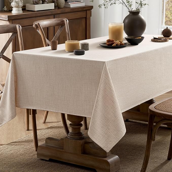 MIULEE Ivory Linen Tablecloth 52x70 Inch Rectangle Table Cloth Waterproof,Stain Resistant & Wrinkle Resistant for Dining Party Wedding