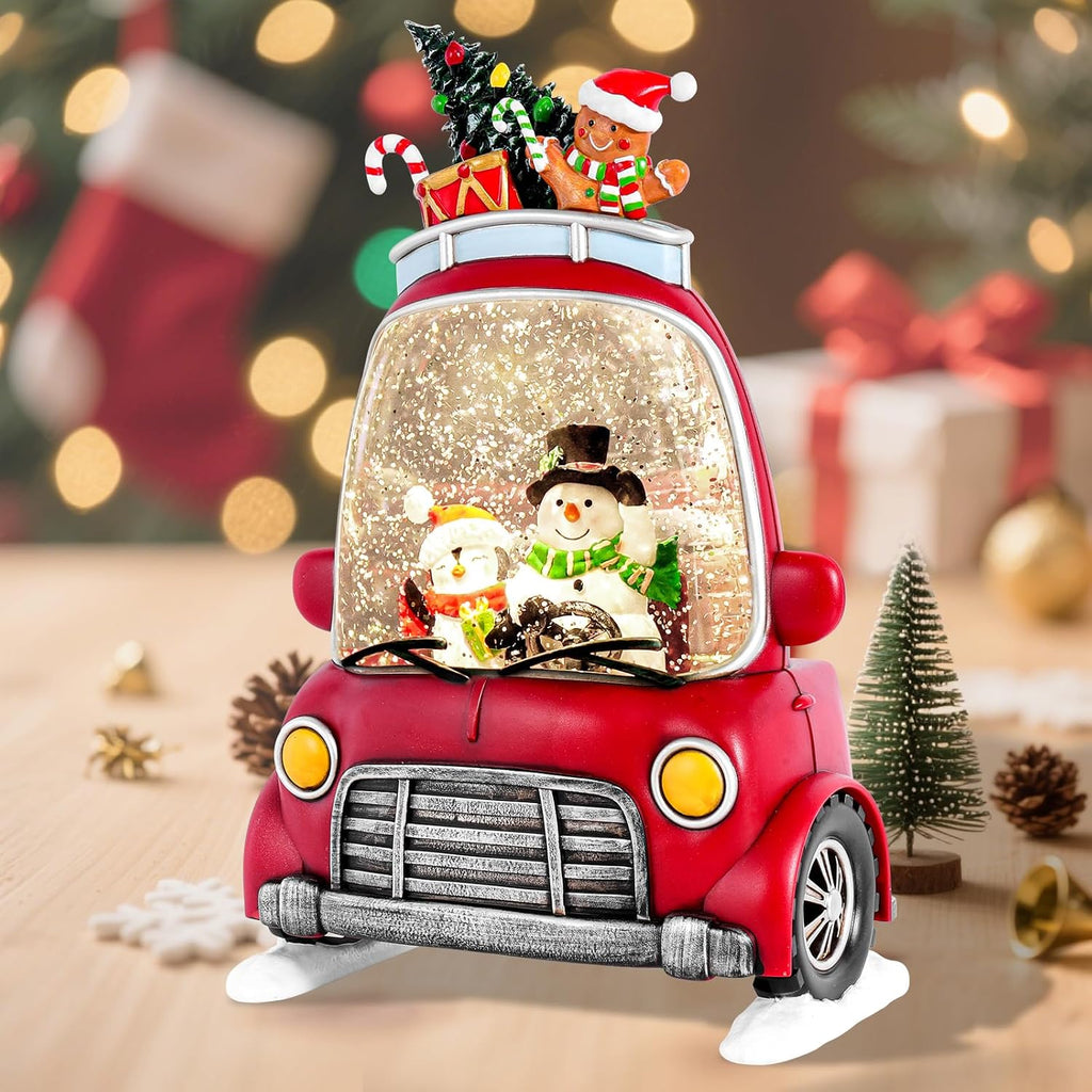 Christmas Snow Globe Lantern with 8 Holiday Music, Christmas Water Snow Globe USB/Battery Powered 6H Timer, Glitter Snowfall Snowman and Penguin Scene for Family Friends (Snowman Penguin)