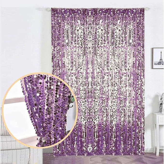 9x9FT Big Sequin Purple Backdrop Curtains, Sequin Photo Backdrop Payette Backdrop Curtain Panels, Shimmer Fabric Photography Backdrop for Wedding Party Christmas Decoration