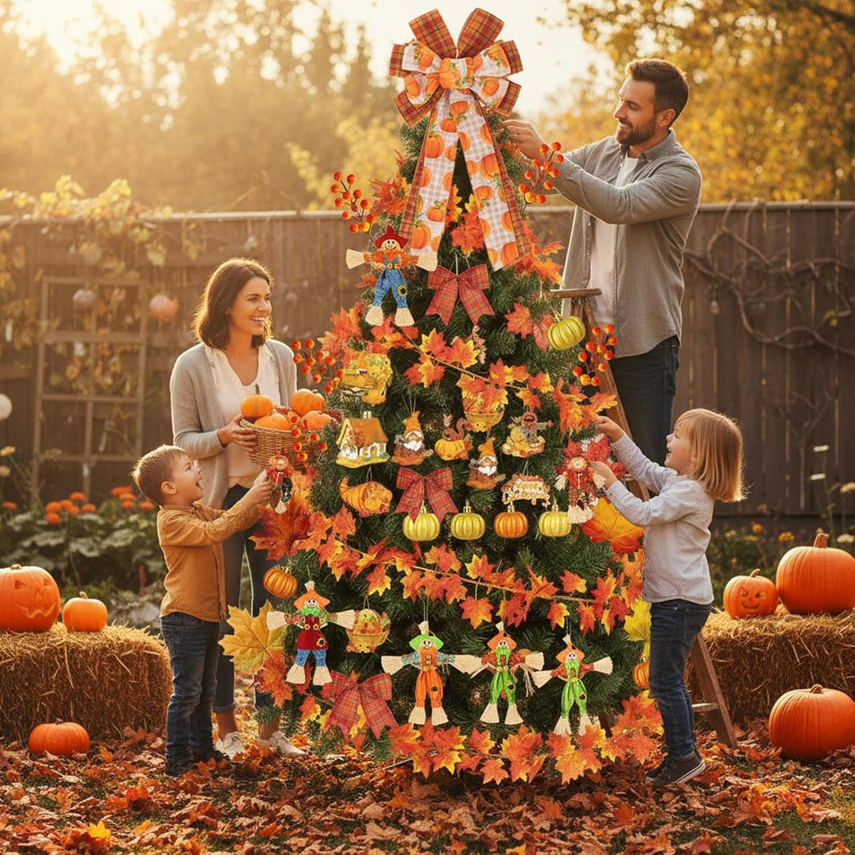 56 Pcs Thanksgiving Fall Tree Ornaments Decorations Large Fall Wreath Bows Tr...