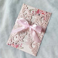 25PCS Blush Pink Laser Cut Wedding Invitations Cards with Envelopes,Blank Inner Sheets,Ribbons for Wedding Bridal Shower Quinceañera Engagement Birthday Invites