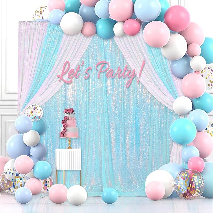Blue Iridescent Backdrop Curtain for Party: 10ftx10ft Sequin Background for Mermaid Wedding Birthday Decorations