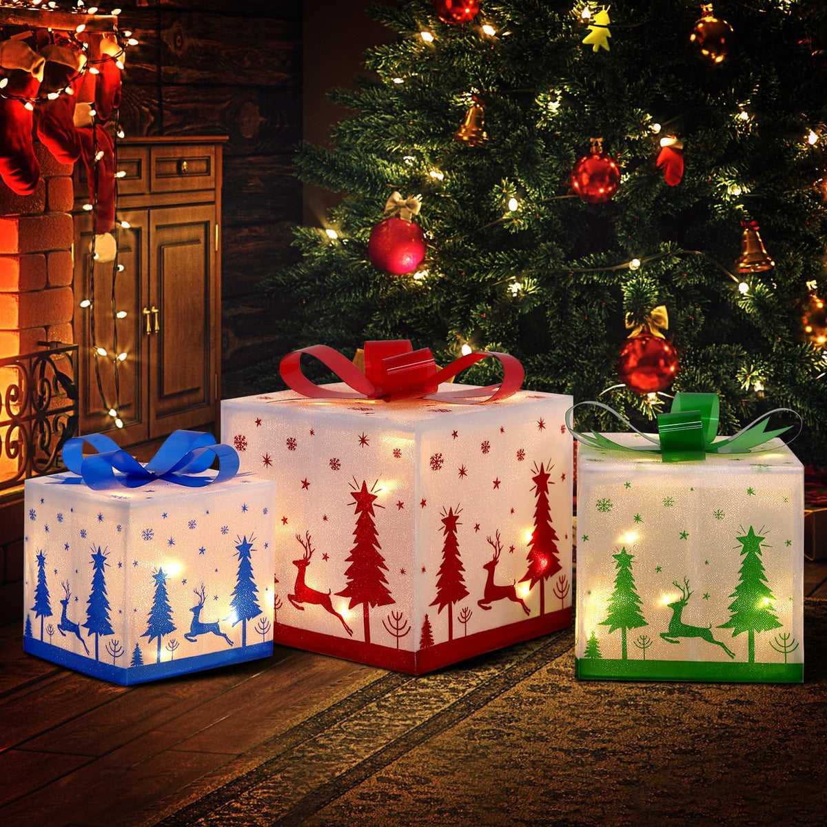 domkom set of 3 lighted gift boxes, 60, main product view