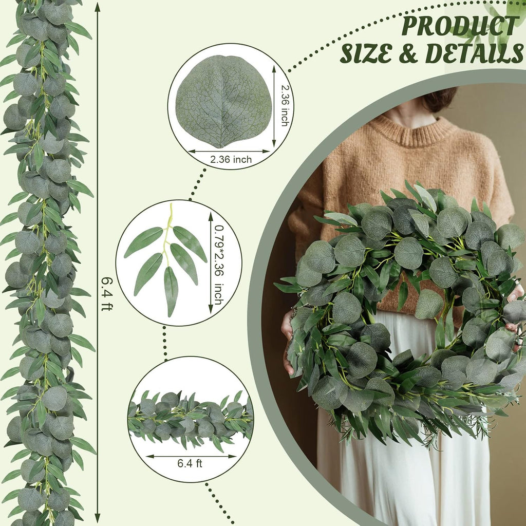 artificial eucalyptus garland with willow leaves 6.4 ft shown in use