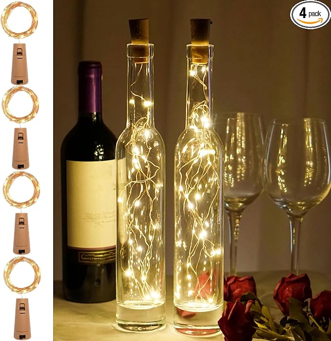 Wine Bottle Lights 20 LEDs Cork Lights Waterproof Battery (Included) Operated Fairy Mini String Lights for DIY Jar Indoor Bedroom Party Wedding Christmas Decor Pack of 4(Warm White)