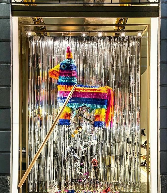 GOER 3.2 ft x 8.2 ft Metallic Tinsel Foil Fringe Curtains Party Photo Backdrop Party Streamers for Birthday,Graduation,New Year Eve Decorations Wedding Decor (4 Packs,Silver)