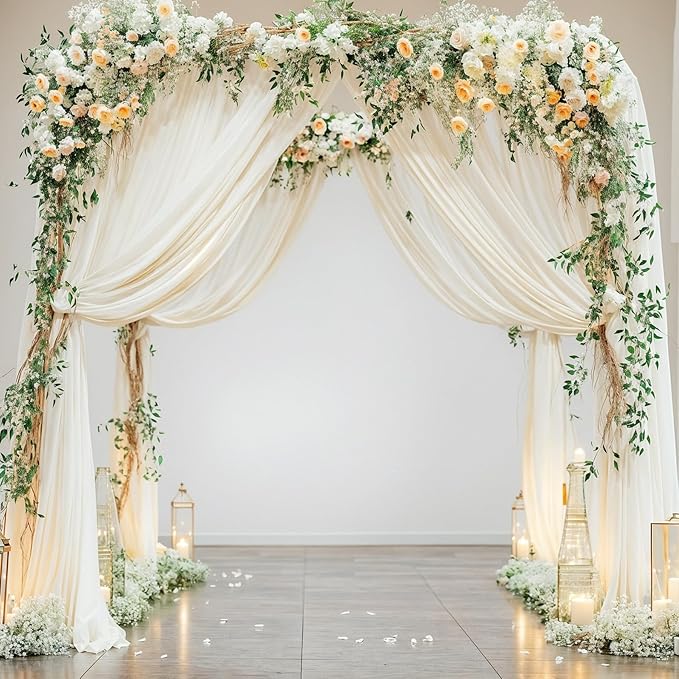 Wedding Arch Draping Fabric,1 Panel 18FT Beige Arch Drapes Chiffon Fabric Drapery Decorations for Ceremony Reception Party Ceiling Backdrop