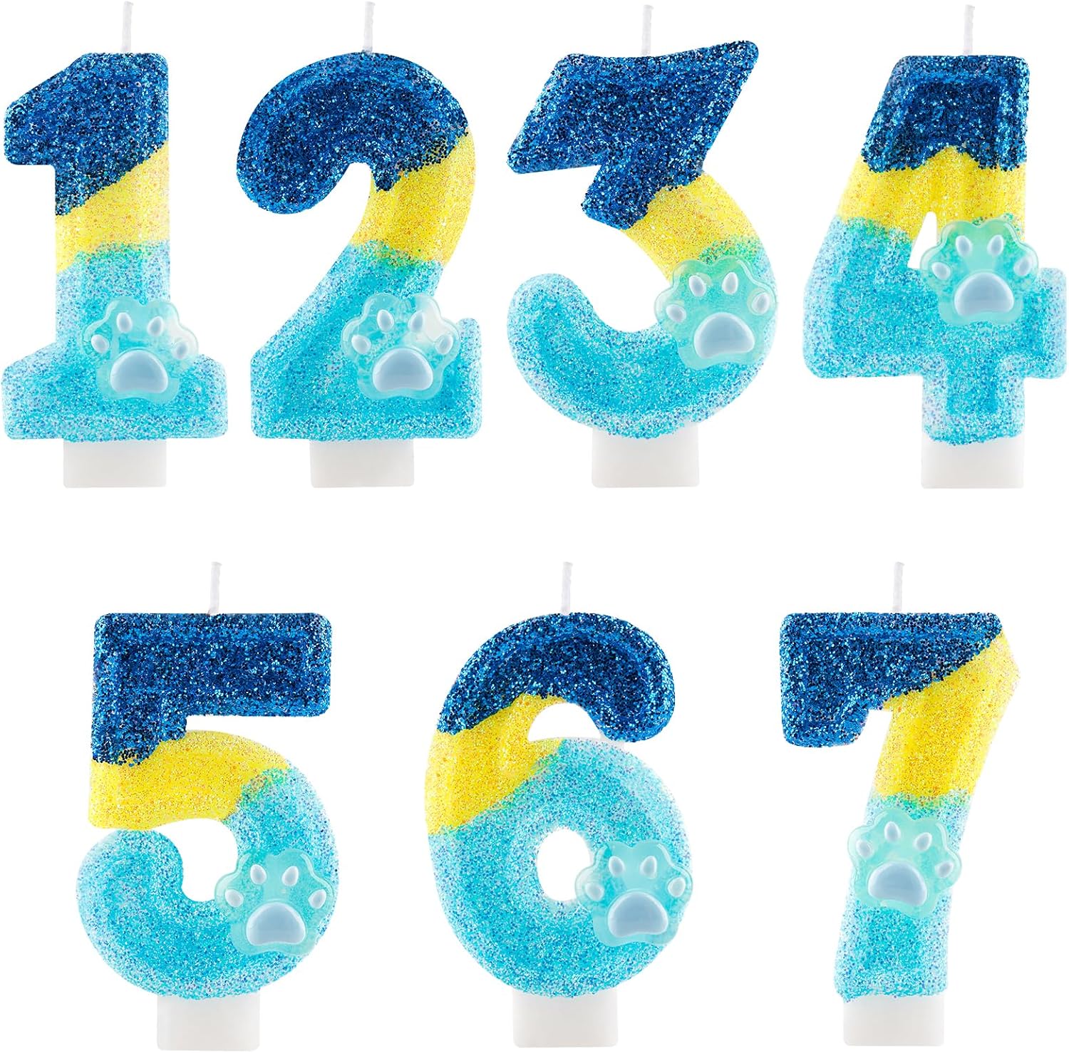 Glitter Dog and Cat 3rd Birthday Candle Blue Numbers 3 Candle Paw Cake Topper Cupcake Decorations for Pet Theme Party Decor Anniversary Celebrations Supplies