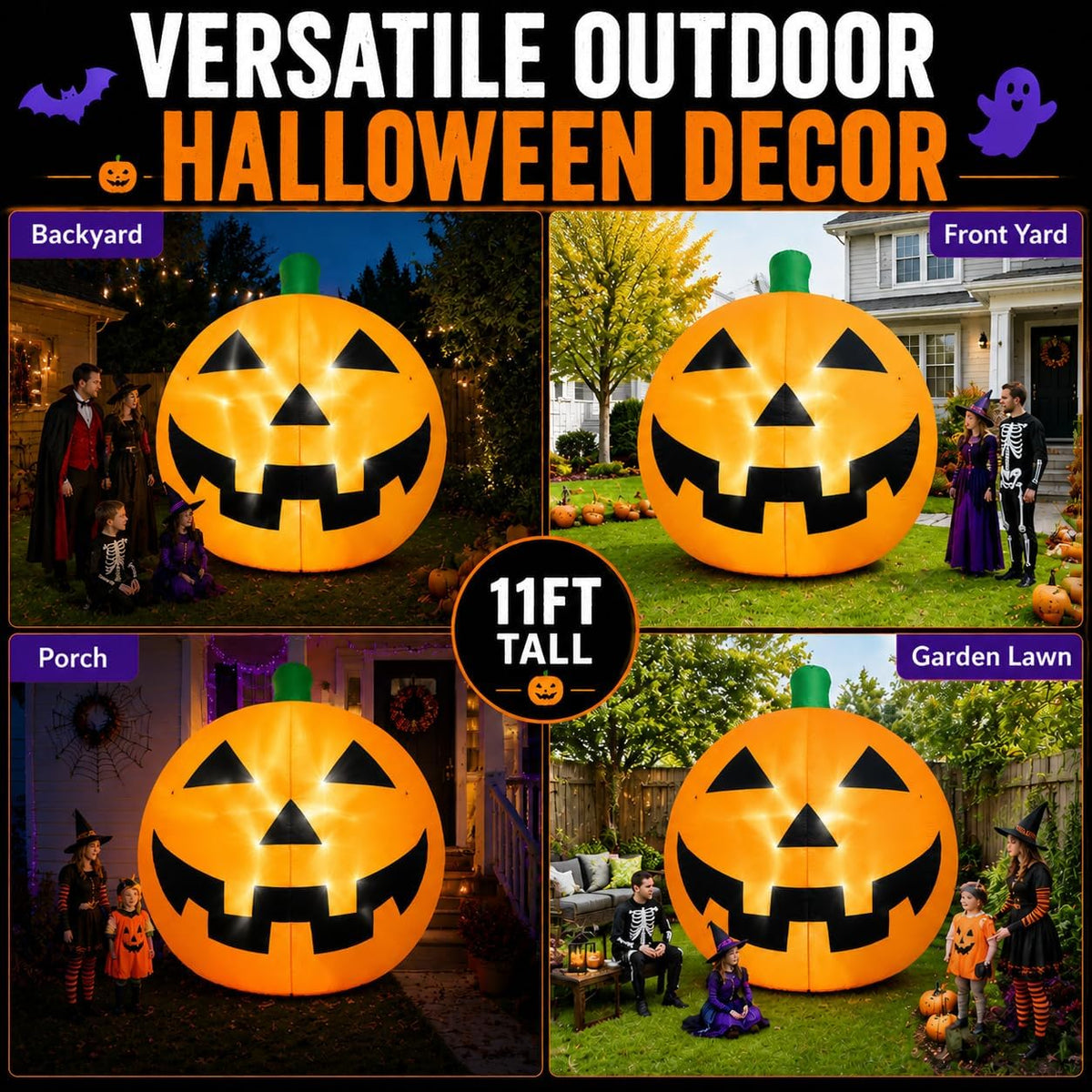 11ft giant halloween inflatable pumpkin with led lights on a desk or shelf