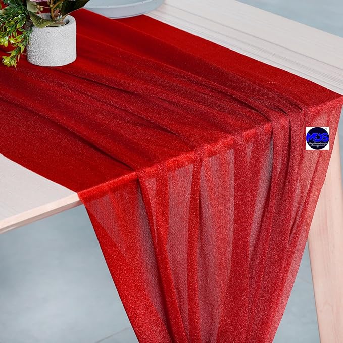 MDS Halloween Chiffon Table Runner - 25 Pack, 29 x 170 Inches, 14ft Each - Sheer Spooky Table Runners for Haunted House Parties, Trick-or-Treat Tables, Witchy Décor, Wedding & Events - Red