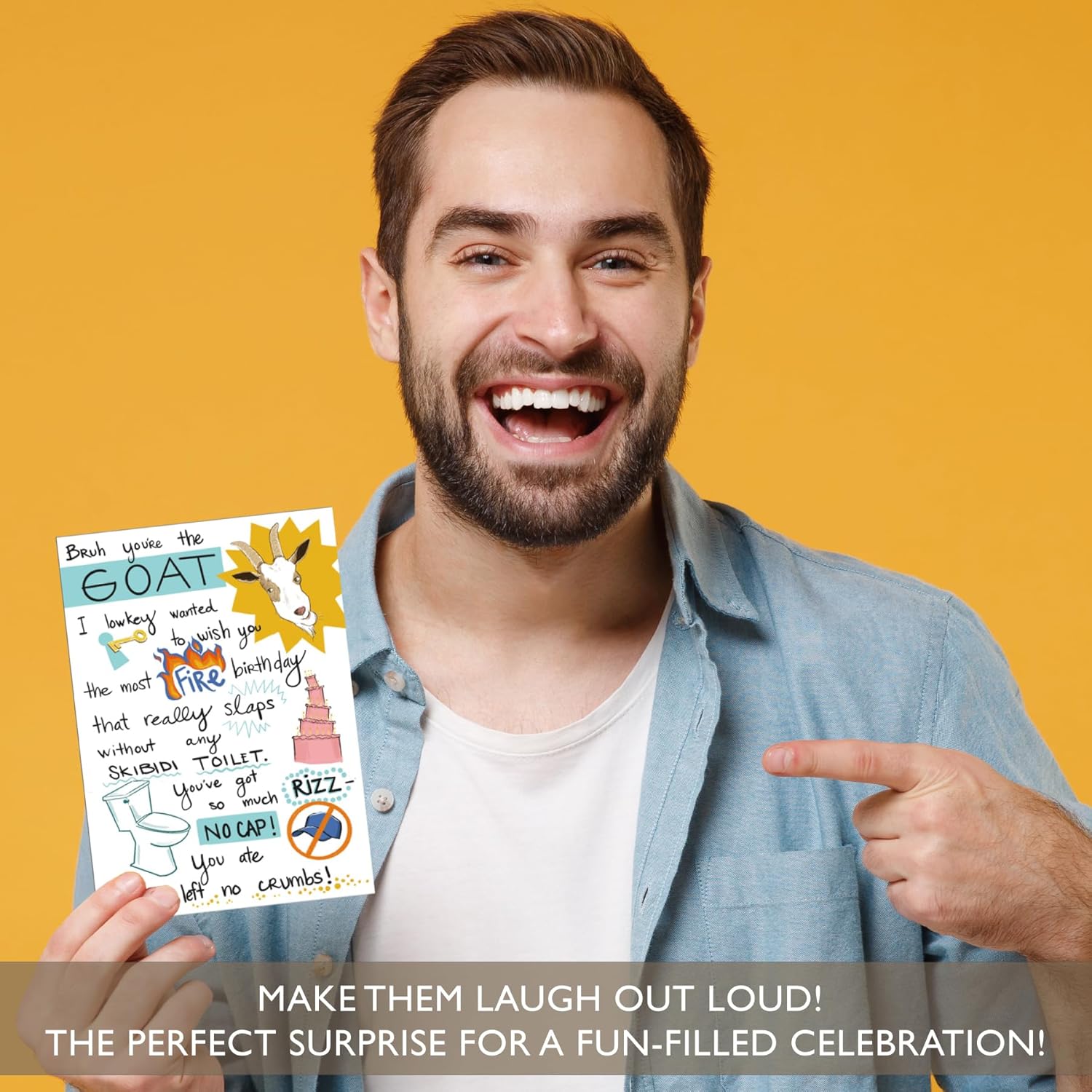 Gooji Funny 13 Birthday Card For Teenage Boy & Teen Girl - Humorous Gen-Z Slang Gift To Grandson, Daughter, Nephew, Niece - Premium 5x7 Slaps With Blue Envelope