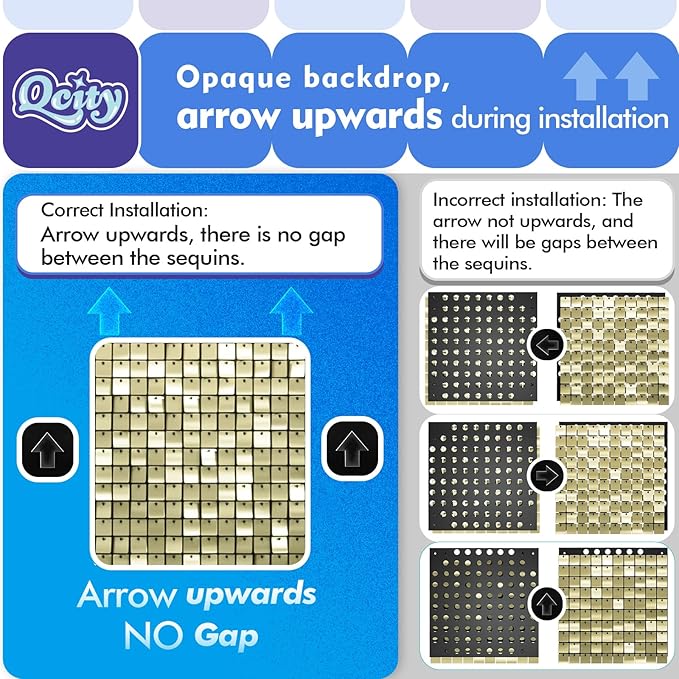 Qcity Light Gold Shimmer Wall Backdrop 36PCS, Black Back Not See-Through Design, Square Sequin Glitter Backdrop Panel, Perfect for Outdoor Events, Birthdays, Wedding and Party Decoration