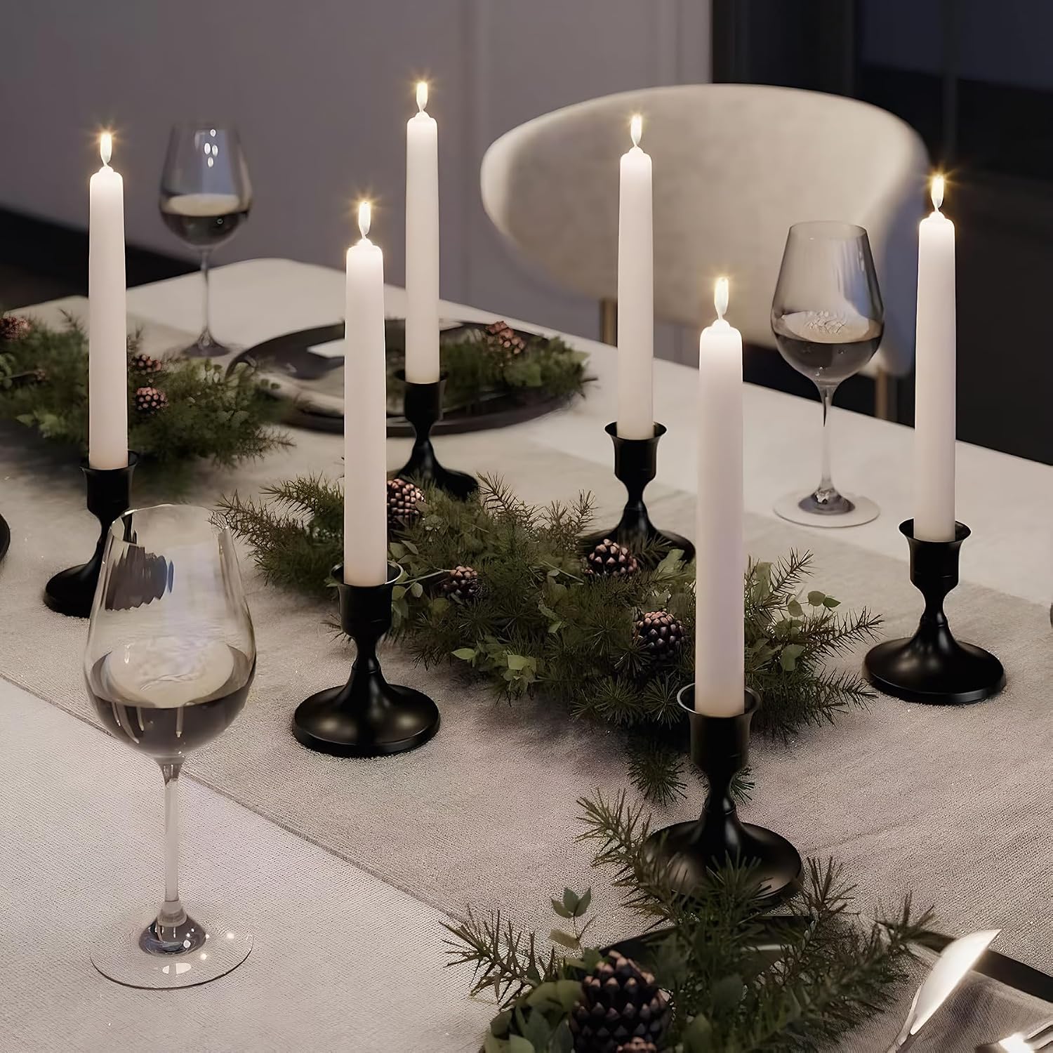 Candle Holders Set of 2 Modern Antique Taper Candlestick Holders for Wedding Christmas Party Table Mantel Centerpiece Decor (Silver)