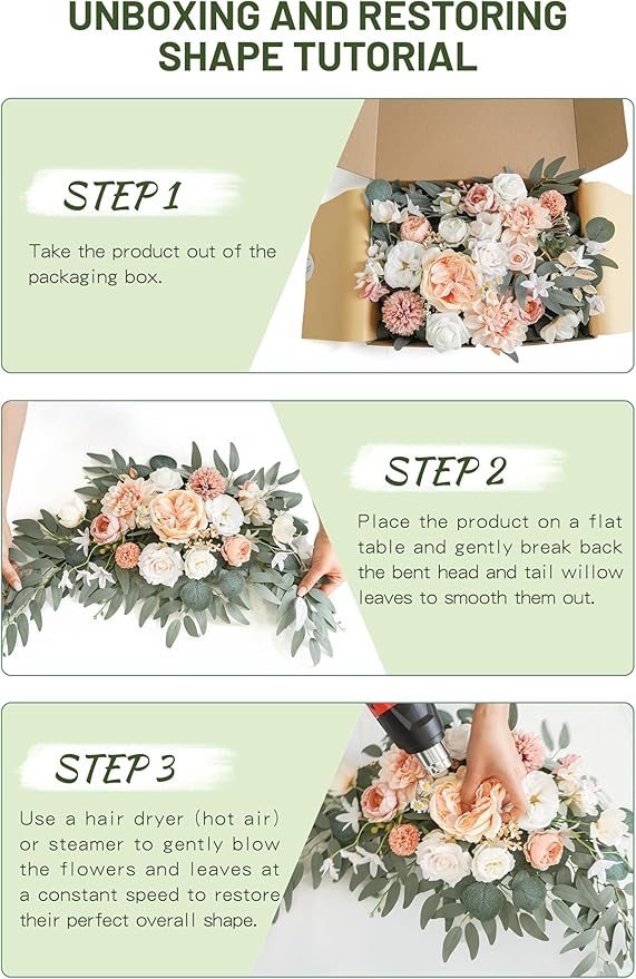 Faux Flower Swag Set of 2 for Wedding Welcome Signs Floral Swag Wedding Reception Ceremony Signs Decor (Champagne & Pink)