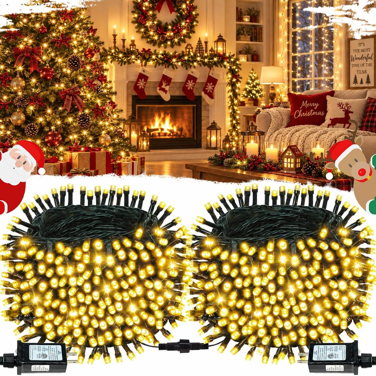 ozs connectable 2-pack 164ft 400led christmas string lights, main product view