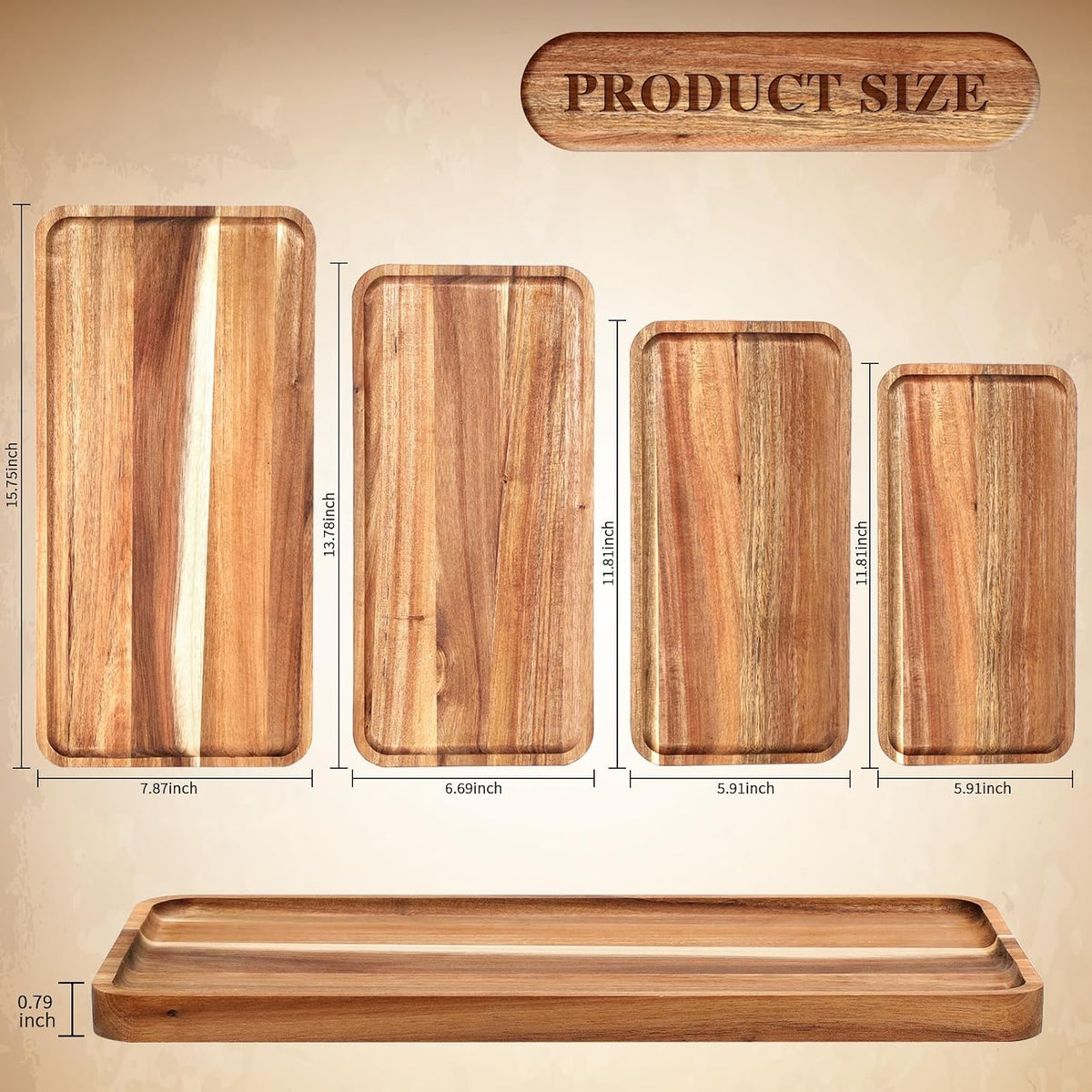 leinuosen 4 set acacia wooden serving platter, 10x5/12x6/14x7/16x8 shown in use