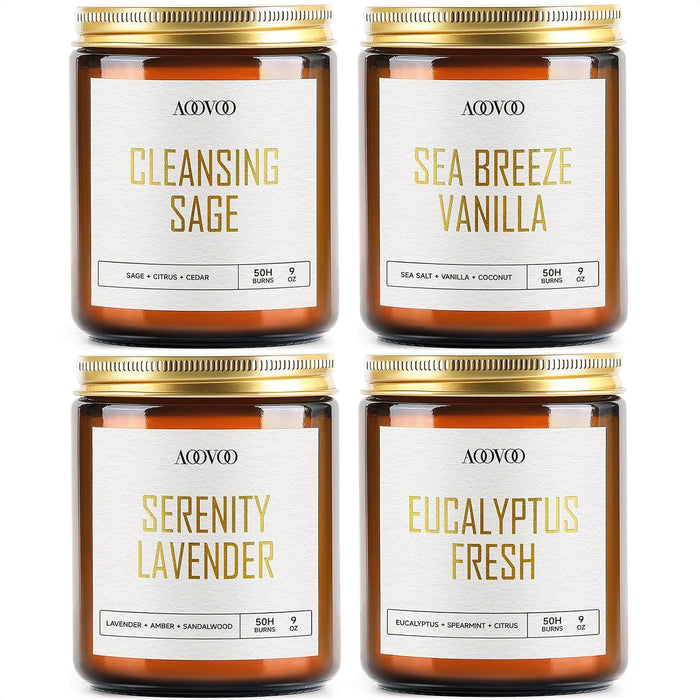 AOOVOO Scented Candles - 4PC Candle Set, 36 oz Soy Candles, Soy Candle for Home Scented, Lavender/Vanilla/Eucalyptus/Sage