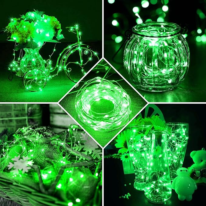 24 Pack Green Fairy Lights 7Ft 20 LED Twinkle String Lights 3 Modes Battery Operated Waterproof Firefly Starry for Mason Jar Party Wedding Christmas Valentines Day Table Centerpieces