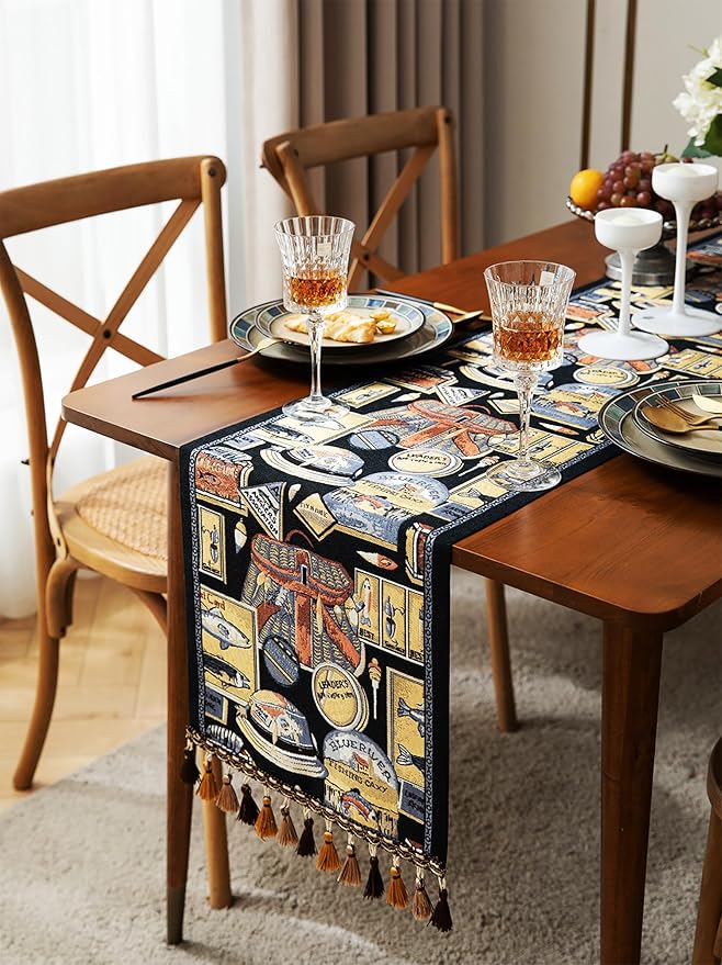 13×72 Inch Table Runner, Retro-Luxury Tassels Series for Kitchen Dining Table Holiday Decoration (Yankee Style)