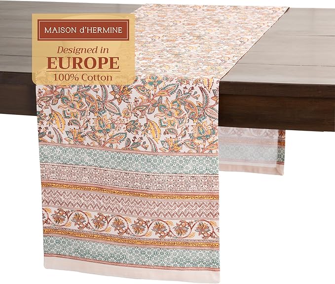 Maison d' Hermine Table Runner 100% Cotton Single Layer Table Runners 72 inches Long for Thanksgiving Christmas Decorations Home Kitchen Dining Party Wedding (Nila, 14.5" x 72")