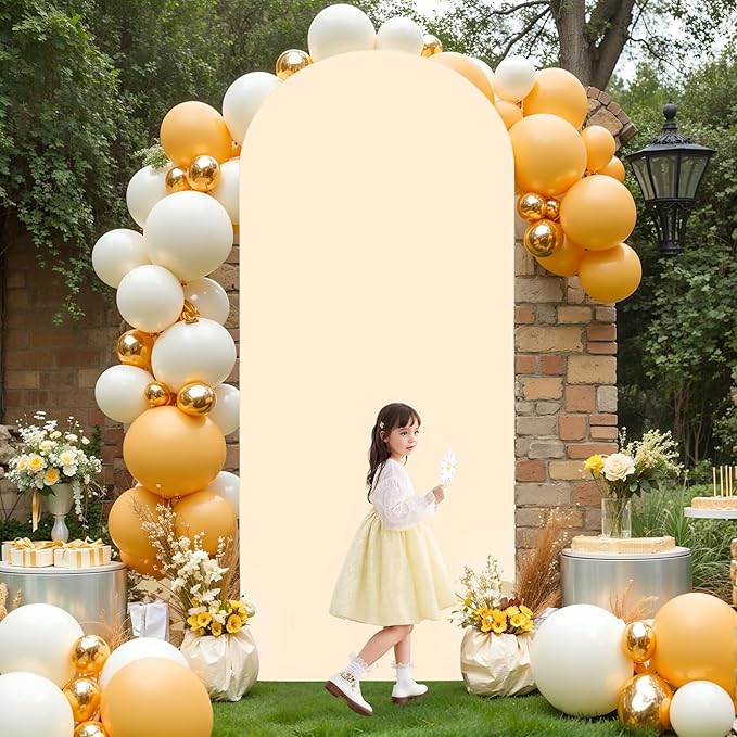 6.6FT Champagne Arch Backdrop Cover - Polyester Fitted Wedding Arch Stand Covers Round Top Chiara Arch Backdrop Cover for Birthday Party Banquet Photo Background Decoration