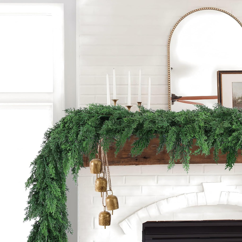 hananona 6 ft christmas garland, real touch cedar on a desk or shelf