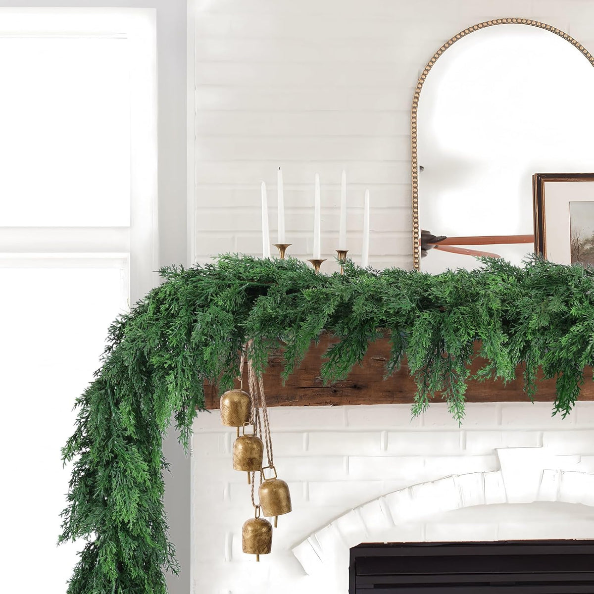 hananona 6 ft christmas garland, real touch cedar on a desk or shelf