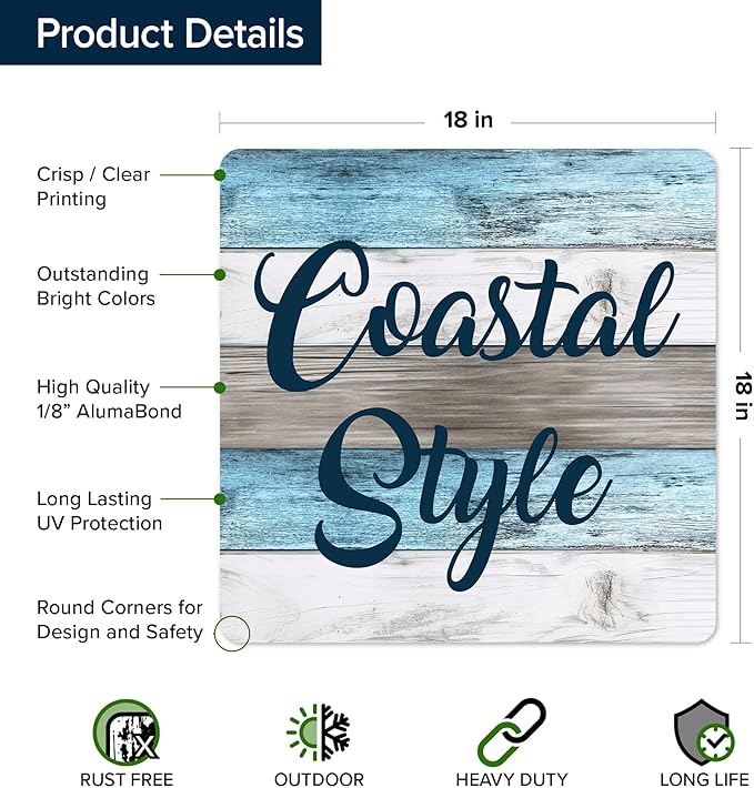 Custom Sign, Custom Street Sign, 11 Font Colors, 13 Font Styles, 4 Hole Options, 22 Sizes, 18x18 Inches, Rust Free DiBound, Fade Resistant, Made in USA by My Sign Center (Coastal)