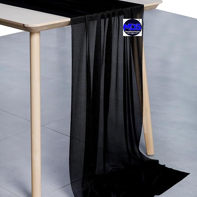 MDS 2 Pack 10ft Chiffon Table Runner 29 x 120 Inches Sheer Wedding Runner Romantic Rustic Table Runner for Wedding Decorations, Birthday Parties, Bridal Shower Party Arch Decor - Black