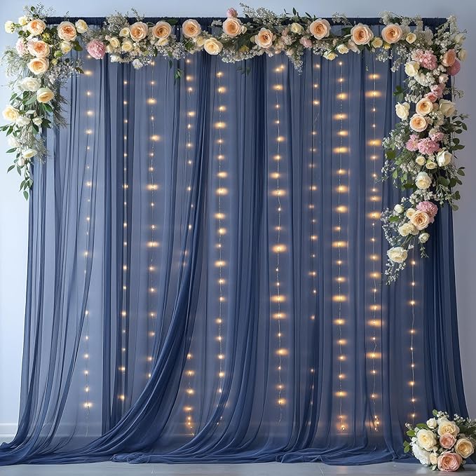 10ft X 10ft Navy Blue Tulle Backdrop Curtain for Parites, Sheer Backdrop Curtains Fabric Drapes for Wedding Ceremony Arch Party Stage Decorations
