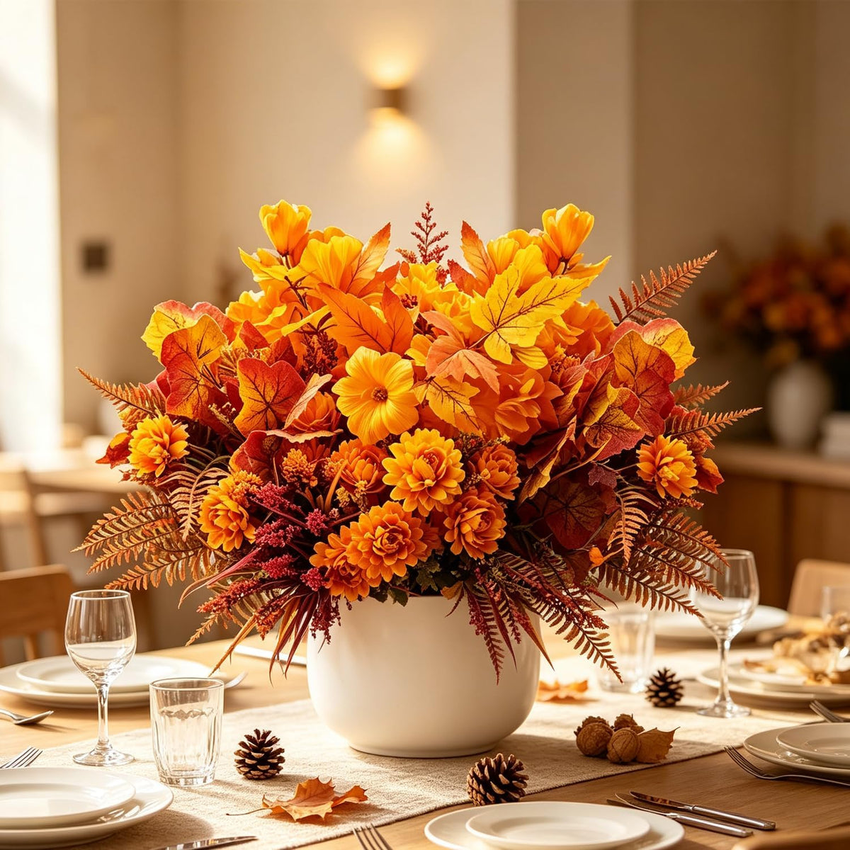 grunyia 12 pcs artificial fall flowers uv resistant showing dimensions