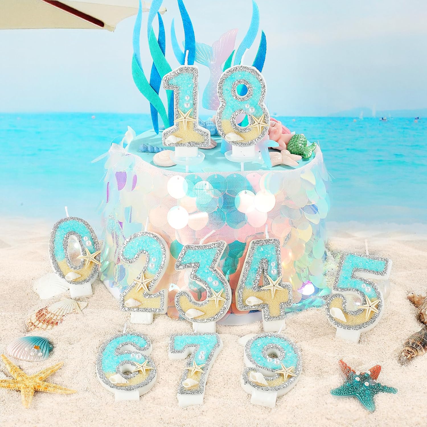 Beach Birthday Candle Starfish Number 1 Candles 1st Cake Candle Blue Birthday Cake Topper Cupcake Decorations Party Decor Anniversary Celebrations Supplies Favors