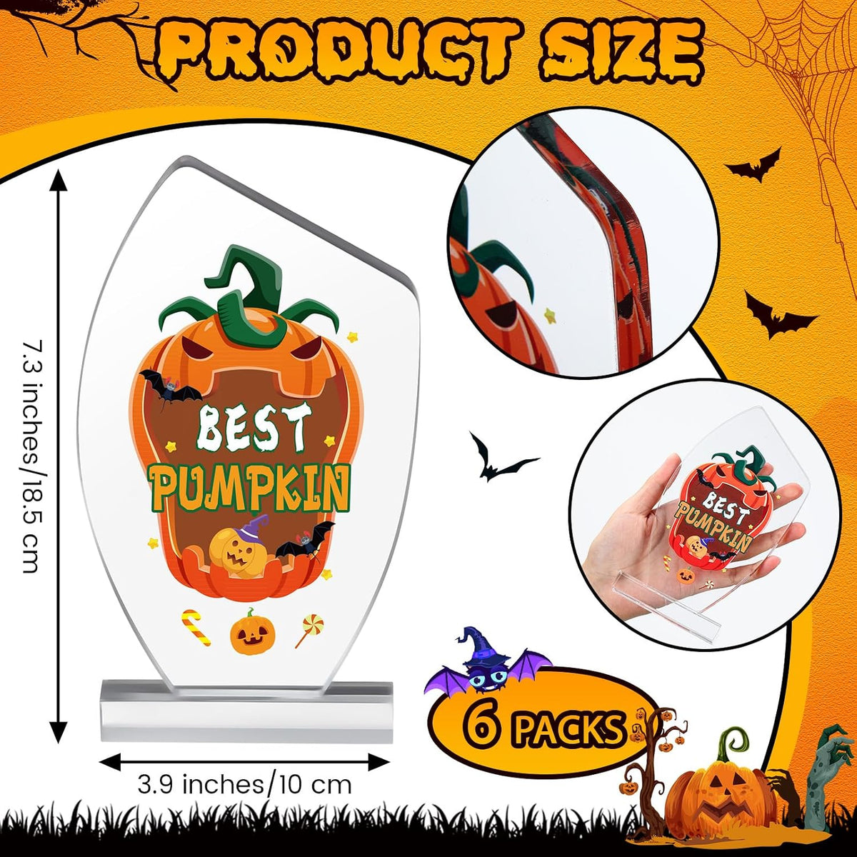 Pinkunn 6 Pcs 7.3'' Acrylic Halloween Trophy Awards